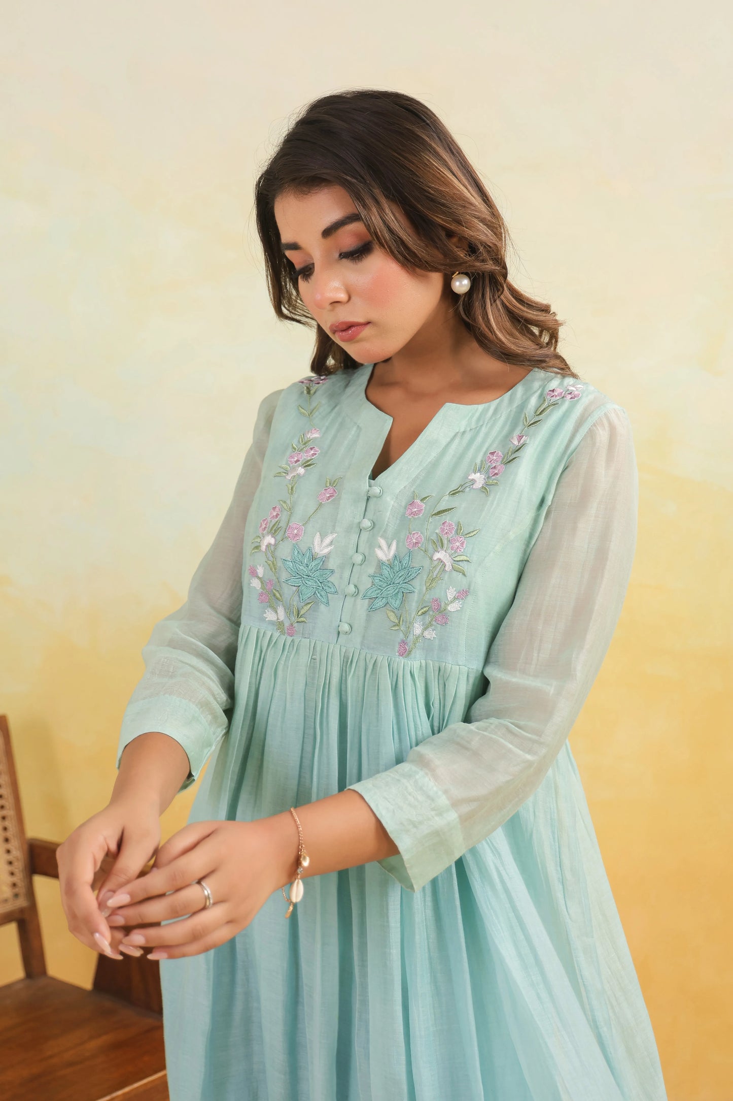 Aqua Shaded Chanderi Dress