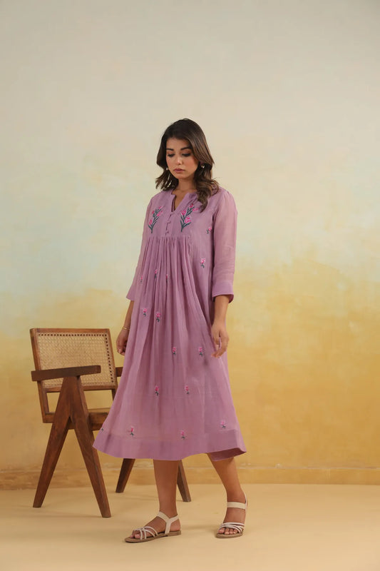 Lilac Bloom Chanderi Dress