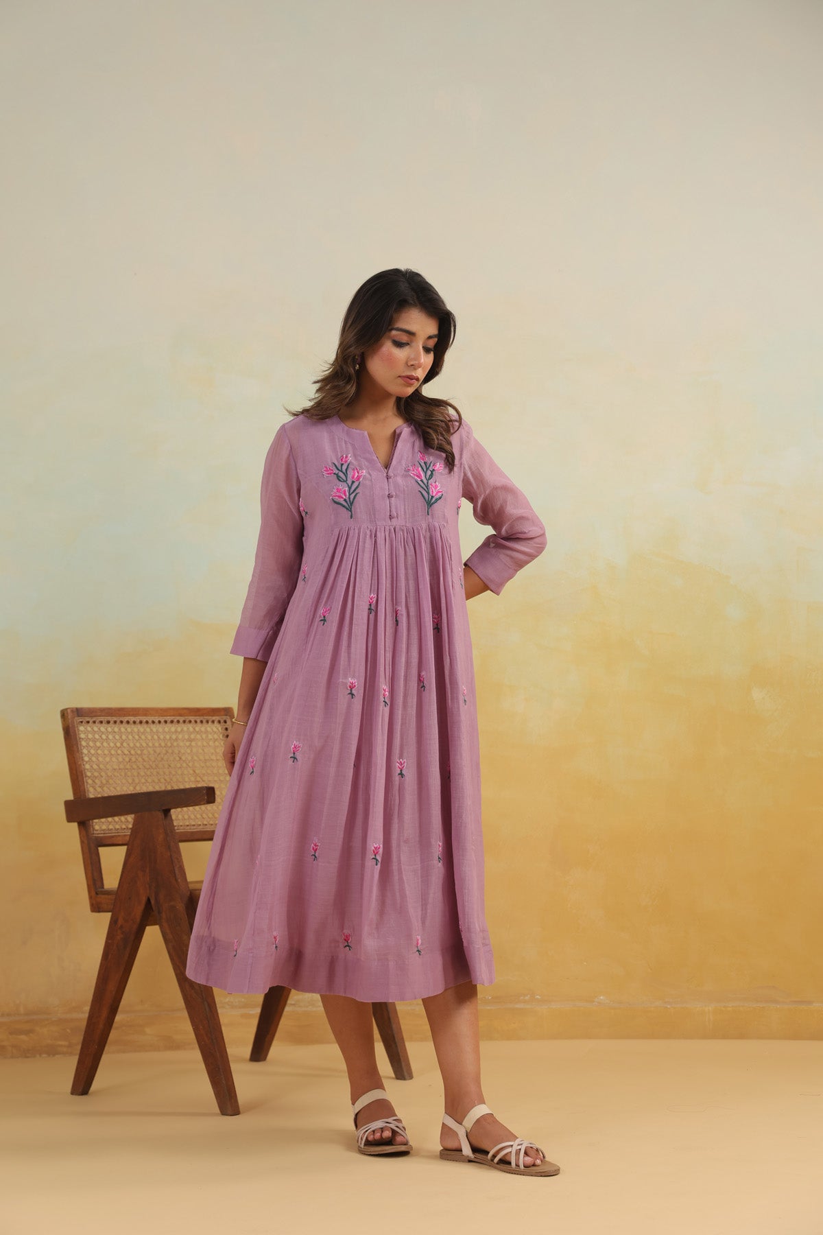 Lilac Bloom Chanderi Dress