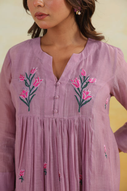 Lilac Bloom Chanderi Dress