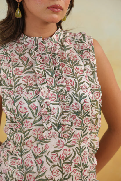 Tulip Hand-Block Chanderi Dress