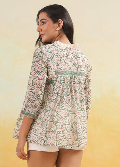 Tulip Chanderi Hand-Block Top
