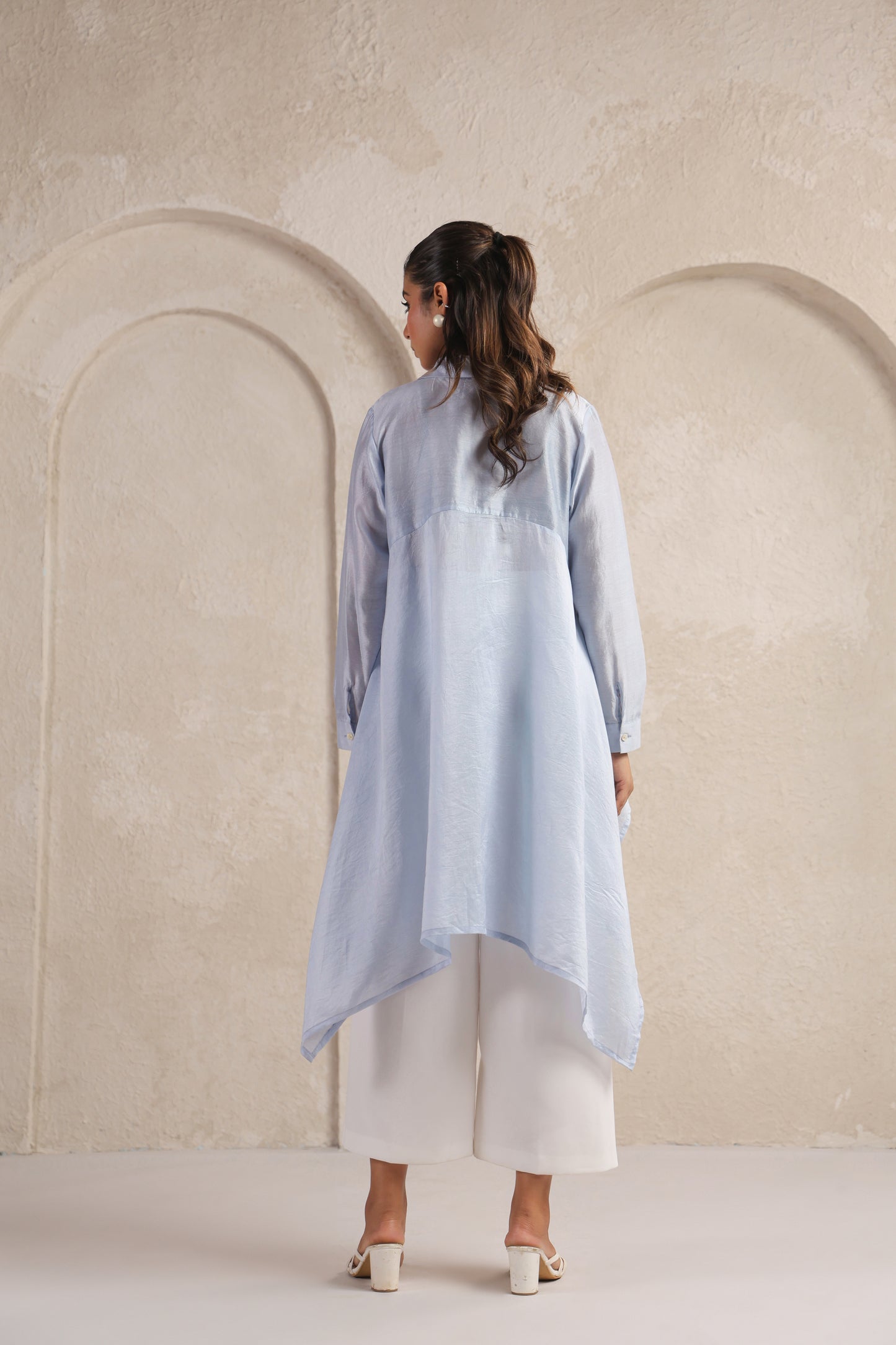 Blue High-Low Chanderi Shirt