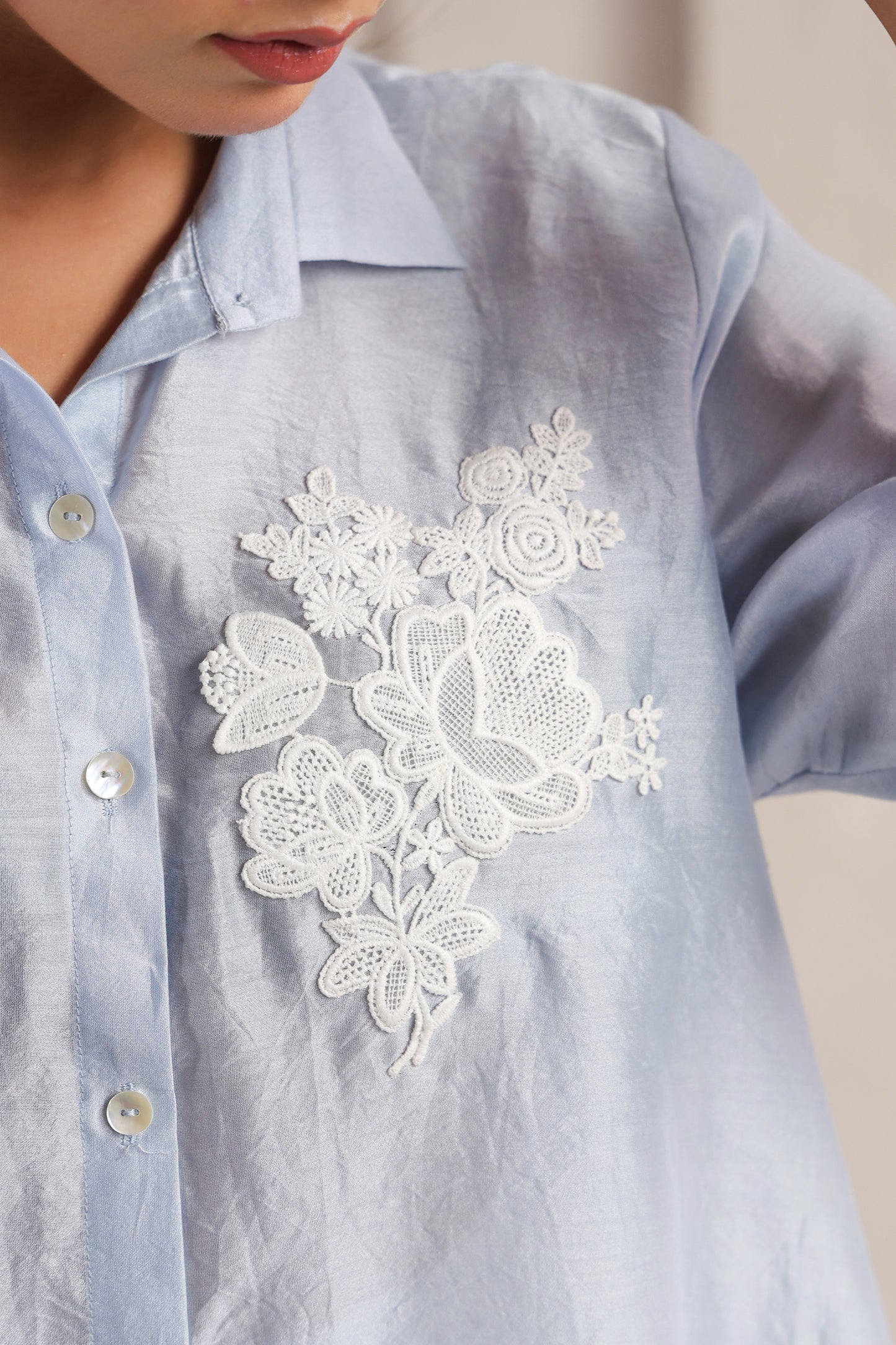 Blue High-Low Chanderi Shirt